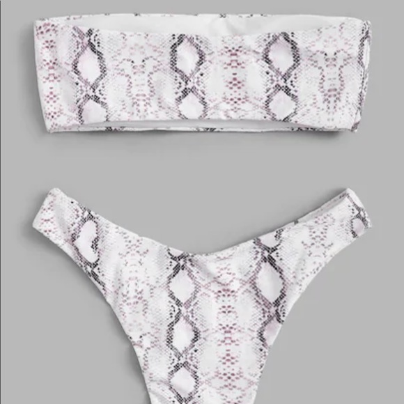 Snakeskin Strapless Bandeau Cheeky Bikini - Picture 2 of 7